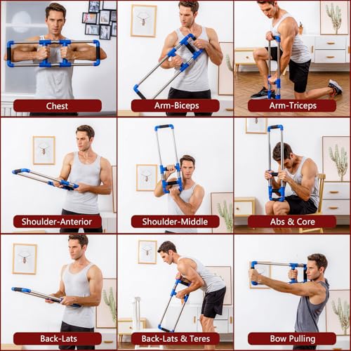 GoFitness Push Down Bar, Chest Exerciser at Home Workout Equipment | Upper Body Strength Trainer for Chest, Arm, Shoulder, Back and Abs, Home Fitness Equipment - color: Blue, size: 90LBS - Men - Strong