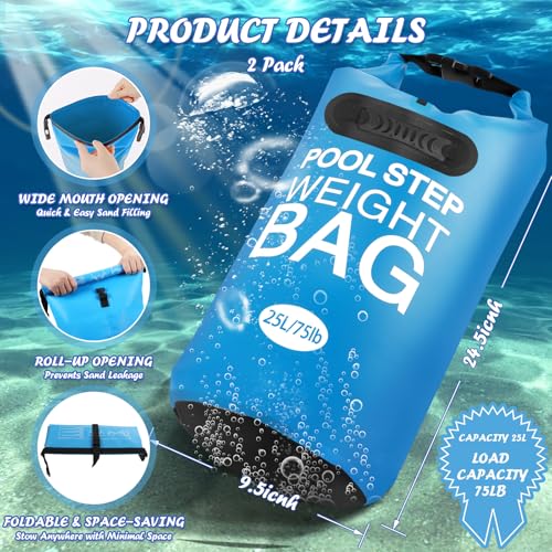 75 lb Heavy Duty Pool Ladder Weights - 2 Pack Pool Step Sand Bags for Above Ground Pools, Waterproof 500D PVC, Tear-Resistant Pool Stair Stabilizer to Prevent Floating, Sky Blue - color: Sky Blue, size: 75 lb