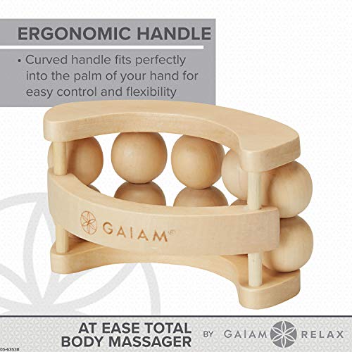 Gaiam Relax Massage Ball Roller, Handheld Wooden Tool | Wooden Massage Ball Roller | Total Body Tension, Relaxation & Stress Relief | Ergonomic Design | Home & Office Use