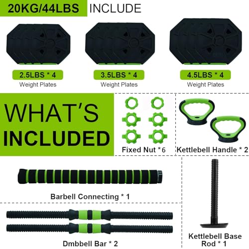 44/66/88Lb Dumbbell Sets Adjustable Weights, Free Weights Dumbbells Set for Home Gym - color: Green-Octagon, size: 44 LBS