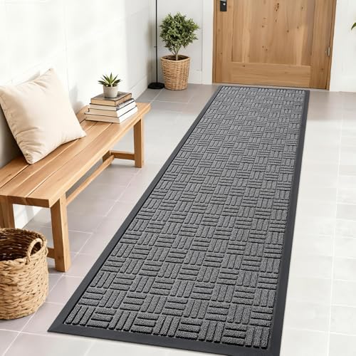 OLANLY Front Door Mat Outside Entrance 71x23, Absorbent, Heavy Duty Sturdy Natural Rubber Doormat Indoor Outdoor, Stain and Fade Resistant, Non-Slip Backing Low Profile Floor Mat for Entryway, Grey - color: Grey, size: 71" X 23"