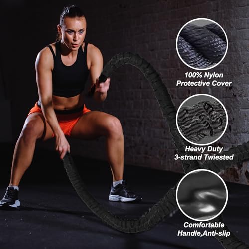Battle Rope 1/1.26/1.5/2 Inch Diameter,Pink 30FT/40FT/50FT Exercise Workout Ropes for Home Gym Heavy Weighted Training Rope for Working Out - style: 1.26 inch 30ft