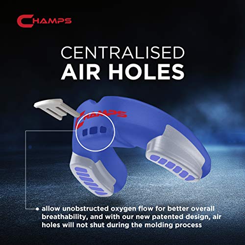 Champs MMA Breathable Mouth Guard for Boxing, MMA, Jiu Jitsu, Muay Thai, Wrestling & Combat Sports – Easy Fit, Boil & Bite Design Mouthpiece – Durable Boxing Mouthguard for Men & Adults, Case Included - color: Blue
