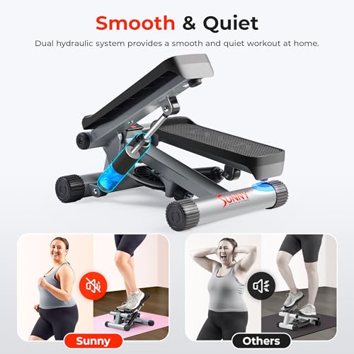 Sunny Health & Fitness Mini Steppers for Exercise at Home, Stair Step Workout Machine with Resistance Bands, Full Body Cardio Equipment, Optional Free SunnyFit App Connection Smart Stepper - color: Grey
