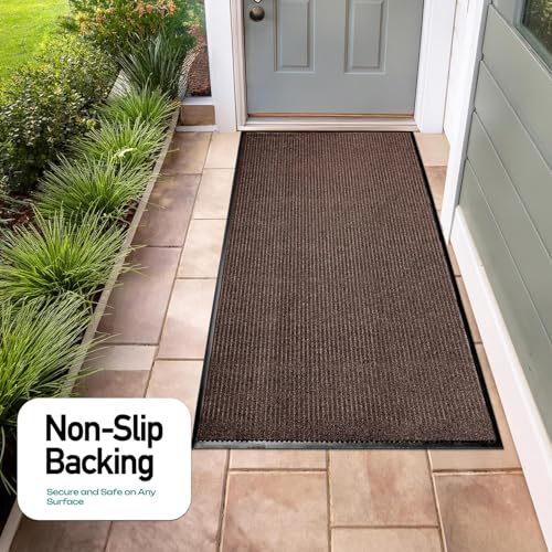 Durable Rubber Door Mat - Heavy Duty, Indoor/Outdoor, Easy Clean, Waterproof, Low-Profile Mat for Entry, Patio, Garage - Stylish (Brown, 2 x 3 Feet) - color: Brown, size: 2 x 3 feet