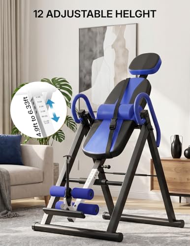 YOLEO Gravity Inversion Table for Back Pain Relief 2026 New Inversion Table w/Lumbar Support Easy to Assemble Back Stretcher Machine 300 lbs - color: W1-Blue