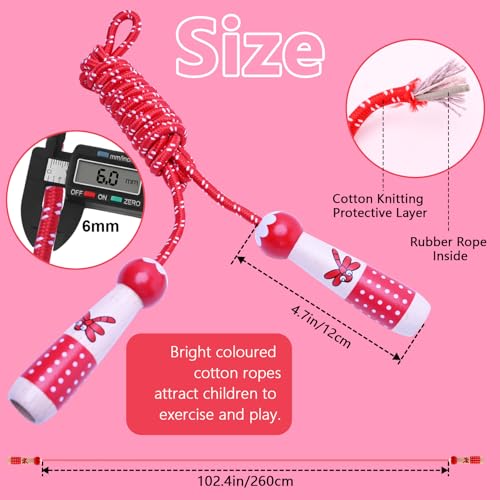 EGOSKY Jump Rope Kids, 7.2ft Children Adjustable Cotton Skipping Rope with Wooden Handle for Boys Girls Fitness Outdoor Activity - color: Red