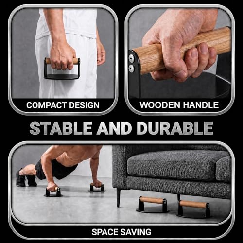 Heavy Duty Push Up Bars with Beech Wood Handles, Iron Push Up Stands for Floor, 220LBS Support Non-Slip Portable Pushup Handles, Home Gym Equipment for Chest Arm Full Body Strength Training Men - color: Black (circular)
