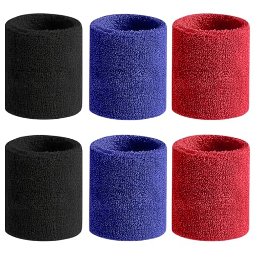 BEACE Sweatbands Sports Wristband for Men & Women - Moisture Wicking Athletic Cotton Terry Cloth Sweatband for Tennis, Basketball, Running, Gym, Working Out - color: Black/DPBlue/Maroon