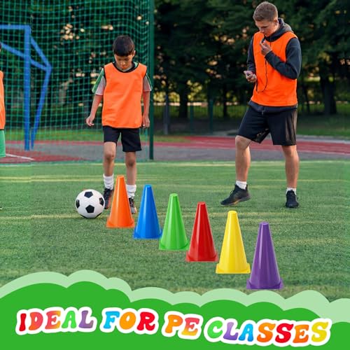 Seenelling 6 Pcs PE Cones Flexible Vinyl Poly 6-Colored PE Class Equipment for Sports Training - size: 9 Inch