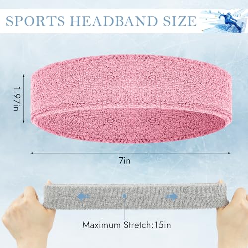 4 Pack Cotton Terry Sweat Headbands for Men Women Running Gym | 4 pack soft cotton terry headbands, Stretch 7 to 15 inches, Sweat-wicking, stays put for running, tennis, basketball & yoga - color: Black/Gray/Pink/White