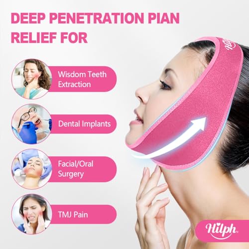 Hilph Wisdom Teeth Ice Pack Head Wrap – Face Ice Pack for Jaw Oral Surgery & TMJ Relief, Upgraded Large Jaw Ice Wrap with 4 Hot Cold Gel Packs for Dental Surgery, Tonsillectomy, Tooth Extraction, Pink - color: Red