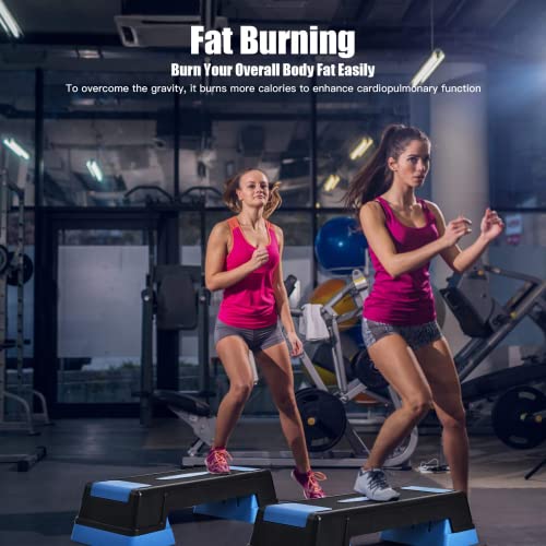 Happytools 28'' Aerobic Stepper, 5’’ 7’’ 9’’ Levels Height Adjustable Fitness Step Trainer, Exercise Step Platform w/Risers & Non-Slip Foot Pads for Home Gym Cardio Strength Training
