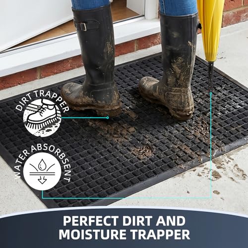 Front Door Mat Outside Entrance, Heavy Duty Waterproof Doormat | 31.5"x20" Indoor/Outdoor Dirt Trapper with Non-Slip Rubber Backing, Low Profile Easy Clean, Stain & Fade Resistant Black - color: Black, size: 1'8" x 2'8" (Rectangular)