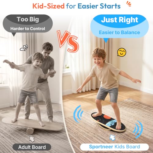 Sportneer Kids Balance Board, 4-Mode Adjustable Balance Trainer | Build for Kids, 4 Modes, Safe & Sturdy Wobble Board, Balance Trainer - color: Space Black