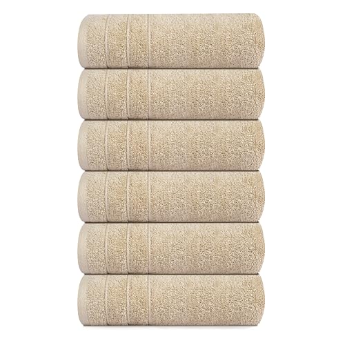 Tens Towels Pack of 6 Hand Towels, 100% Cotton, Lighter Weight, Quick to Dry, 16 x 28 Inches, Super Soft & Absorbent, Perfect for Bathroom & Kitchen (Beige) - color: Beige