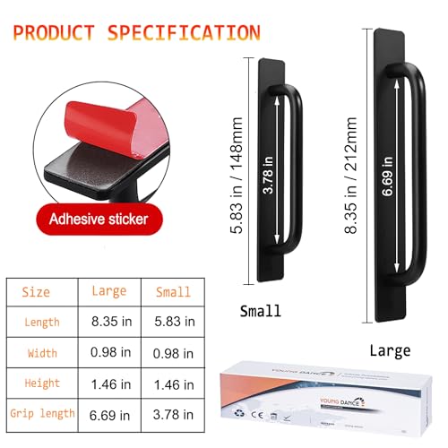 2pcs Aluminum Alloy Self-Stick Push Pull Handles for Cabinet Door Window Drawer (8.35", Black) - color: Black, size: Large (8.35")