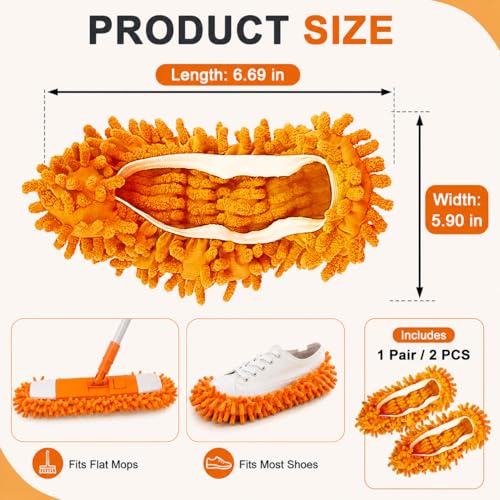 Mop Slippers Floor Cleaning Slippers Reusable Slipper Mop Covers Wearable Floor Cleaner for Household Indoor Use ,Orange Color - color: Orange Color
