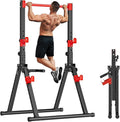 SogesHome Foldable Power Tower Dip Stand Pull Up Bar for Home Gym Exercise | Height Adjustable Multifunction Fitness Workout Station with Triangular Stability Design for Strength Training, Space Saving - color: Black Red