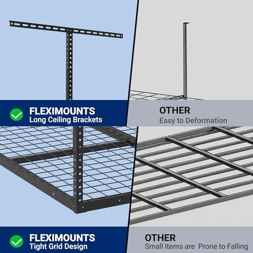 FLEXIMOUNTS 4x4 Overhead Garage Storage Rack, Adjustable Organization System, Heavy-Duty Metal Ceiling Racks, 350lbs Weight Capacity, Black, Classic Series - color: Black, size: 4x4 ft