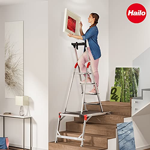 Hailo TP1 Work platform for staircases Non-slip textured coated board Length and height-adjustable telescopic rails and feet Integrated spirit level Two-hand safety unlocking mechanism 9940-101 Silver - style: Old Version