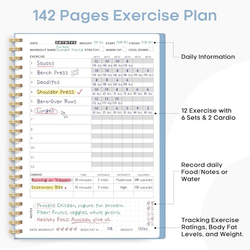 Fitness Workout Journal for Women & Men, A5(5.5" x 8.2") Workout Log Book Planner for Tracking, Progress, and Achieving Your Wellness Goals-Sky Blue - color: k.Sky Blue