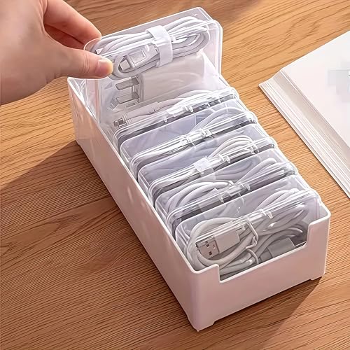 7 Grid Clear Cable Organizer Box with Switch for Desktop Cord Storage | Office desktop use, home wire sorting, stationery storage, detachable dividers, tidy cable arrangement - color: 7 BOX