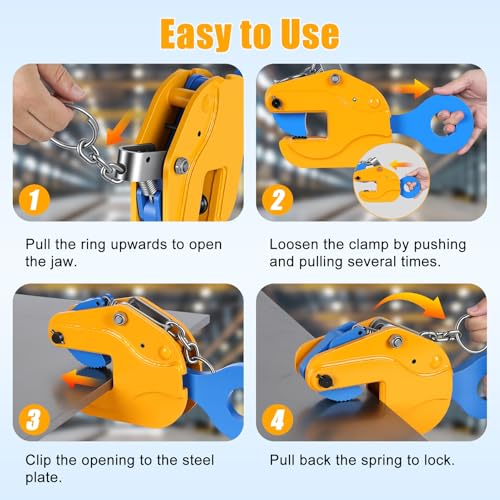 Steel Plate Clamp, 4400 lbs Heavy Duty Vertical Lifting Clamp, Fits 2 Inch Barbell Clamps & Weight Bars, Alloy Steel Sheet Metal Tool with Rigging Sling Compatibility for Gym & Industrial Use