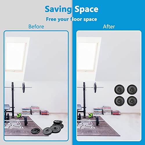 Wall Mounted Weight Plate Holder for 1" Plates, Heavy Duty Steel Powder Coated with Rubber Pads, Space Saving No Assembly Needed Tilt Up Design for Home Gym Wall Storage - size: 2 Inch