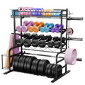 XL Adjustable Weight Rack for Dumbbells - Barbell Holder Bumper Plate Storage Rack with 3 Olympic Bar Racks, Dumbbell Rack Weight Stand,Home Gym Storage Rack for kettlebells,Yoga Mat