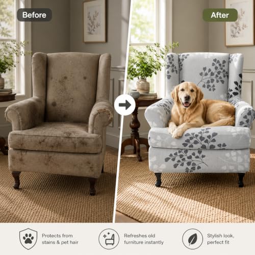 NILUOH Wingback Chair Slipcover 2 Pieces, Stretch Spandex Wingback Chair Covers Washable Slipcover for Wingback Armchairs Non-Slip Furniture Protector with Elastic Bottom for Living Room - color: 11