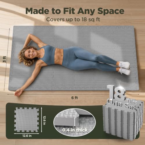 AIRHOP 18 PCS Gym Floor Mat, EVA Foam Puzzle Gym Mat, High-Density Interlocking Foam Floor Tiles for Home Gym, Play Workout Garage Kitchen Flooring 12.6"x12.6"x0.4" - color: Grey, size: 18 Tiles | 18 Sq Ft