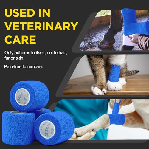 OK TAPE 12 Rolls Self Adhesive Bandage Wrap, Elastic Athletic Tape, Self Stick Bandage Tape, Vet Wrap, Medical Wrap for Wrist, Feet, 2" x 5 Yards - Blue - color: Blue, size: 2 Inch