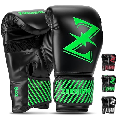Kids Boxing Gloves 6 oz Youth Training Sparring Gloves for 3–12, Leather Ventilated Mesh, Boys Girls Junior Punching Gloves for PunchBag Focus Pads MMA Muay Thai Kickboxing - color: Green