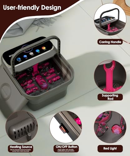 OOAMBB Collapsible Foot Spa with Heat, Bubble,Temp Control,Remote Control, Color Touch Screen Foot Bath Massager with 6 Massage Rollers,Foot Soaking Tub,Pedicure Foot spa for Stress Relief (Deep Grey) - color: Deep Grey