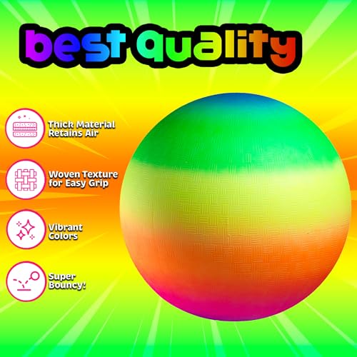 PlayBolt Rainbow Playground Balls - 8.5 Inch (Pack of 4) Rubber Bouncy Colorful Inflatable Balls for Kids and Adults, Indoor & Outdoor Games, Kickball, Dodgeball, Four Square, Dodge, Recess, Handball - size: 8.5-Inch - Pack of 4
