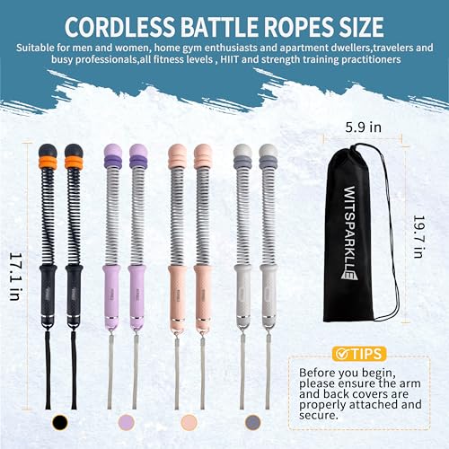 Portable Adjustable Ropeless Battle Ropes with Gray | Weighted Cordless Workout Rope with Anti-slip Handles for Low-impact Cardio, HIIT, Home Gym and Office Fitness - color: Gray