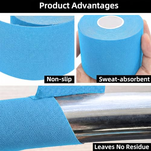 PRIOR FITNESS Aerial Hoop Tape, 5m/16.4ft x 5cm Anti Slip Lyra Hoop Grip Tape, Sweat Absorbent Stretch Textile Pole Dance Tape, No Residue Self Adhesive Hand Protective Tape for Aerial Hoop Ring - color: Blue