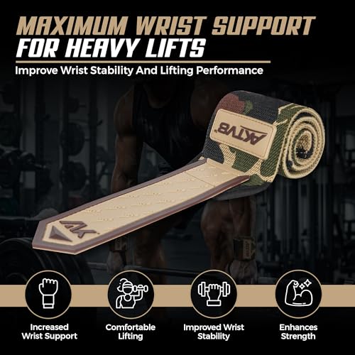 AKTV8 Wrist Wraps for Weightlifting, 18"&24" Heavy Duty Stiff Wrist Support | 3inch Wide Firm Elastic, Reinforced Thumb Loop, Built for Heavy Bench Press, Overhead Press, Powerlifting & Strength Training - color: Camouflage, size: 18 Inches