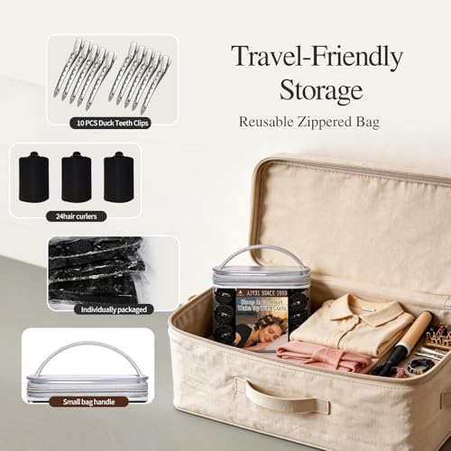 34 PCS Foam Hair Rollers Set - Satin Sponge Hair Curlers with Duck Teeth Clips, No Heat Overnight Sleep-In Rollers for Long/Short Hair Styling(Black)