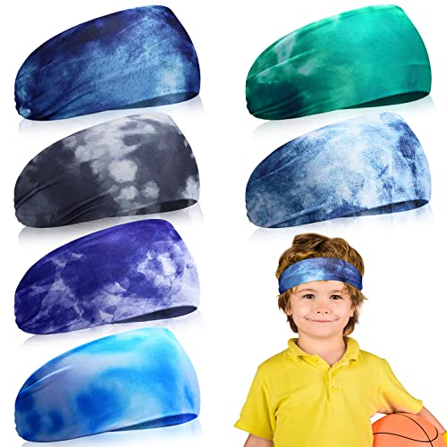 Deekin 6 Pcs Sweatbands for Kids Soccer Headbands Boys for Sports Breathable Sweat Wicking Headband for Kids Athletic Baseball Football Youth 5-15 Years Old - color: Tie Dye