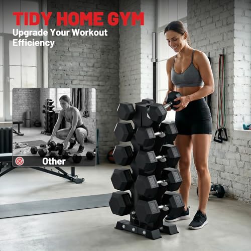 Hex Dumbbell Sets with Rack, 85-560lb Dumbbell Weight Set & Storage Rack | PAPABABE Dumbbell Set with Stand, Rubber Dumbbell Weight Set, Multiple Options Hand Weight for Strength Training - size: 16.5" (L) x 10.7" (W) x 39.57" (H)