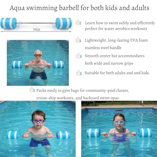 Aqua Pool Barbell for Swim Lesson Fitness Exercise Equipment -Foam Pool Weights Dumbbells - Aquatic Water Workout Bar for Aerobics Weights