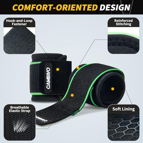 CAMBIVO 2 Pack Wrist Brace for Carpal Tunnel with wraps, Black-Green | Wrist Support, Adjustable Wrist Wraps for Weightlifting, Tendonitis, Pain Relief, Sleeping, Night, Gym, Neoprene, Both Hands - color: Black-Green
