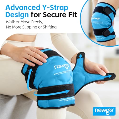NEWGO Ice Pack for Knee Injuries Reusable, 360° Full Wrap, Light Blue | Y-shaped Strap Stays Put, Reusable for Knee Replacement, ACL, Arthritis, Swelling, and Sports Injuries, 21.7" x 9.8" - color: Regular Light Blue 1-pack