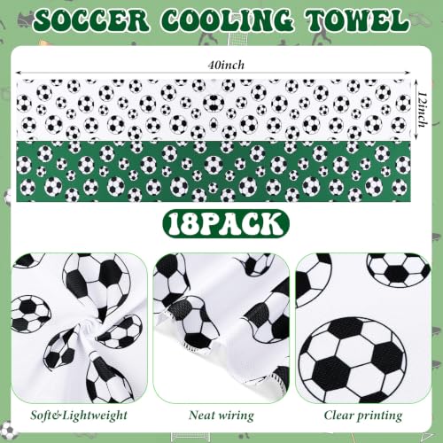 18 Set Soccer Cooling Towels with Plastic Container and Name Card 40"x12" Microfiber Breathable Chilly Ice Towel Sweat Towels Bulk for Neck Players Team Gift Sport Running Party Favors - style: Soccer 2