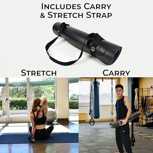 Tatago Hot Yoga Mat Non Slip-Professional Grade Natural Rubber Yoga Mat, Pliates Mat, Stretching Mat or exercise mats for home workout. Nonslip for Hot and Sweaty Classes. Includes Yoga Strap for Carrying and Stretching too. - color: Black, size: 72 Inch
