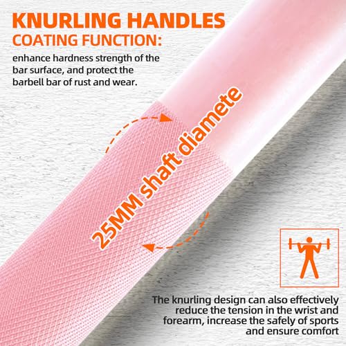 Fitvids Olympic Cerakote Barbell for Home & Commercial Gyms, 190K PSI Tensile Strength Rated for up to 1500LB Capacity - color: Pink