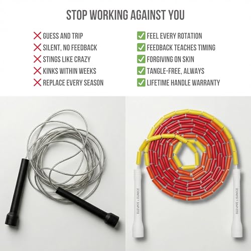 Pro-Grade Beaded Jump Rope for Beginners - color: Red/Orange/Yellow/White