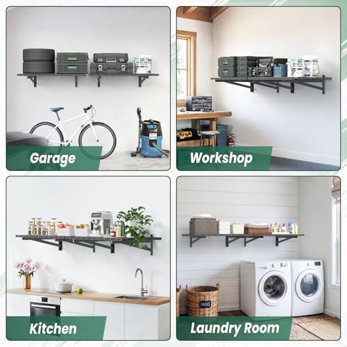 2 Pack 2x3ft Garage Wall Shelves, 24x72 inch Heavy Duty Garage Shelving Wall Mounted Garage Storage Rack, 700lbs Load Capacity Floating Metal Shelf, Black - size: 2 pack-2x3ft